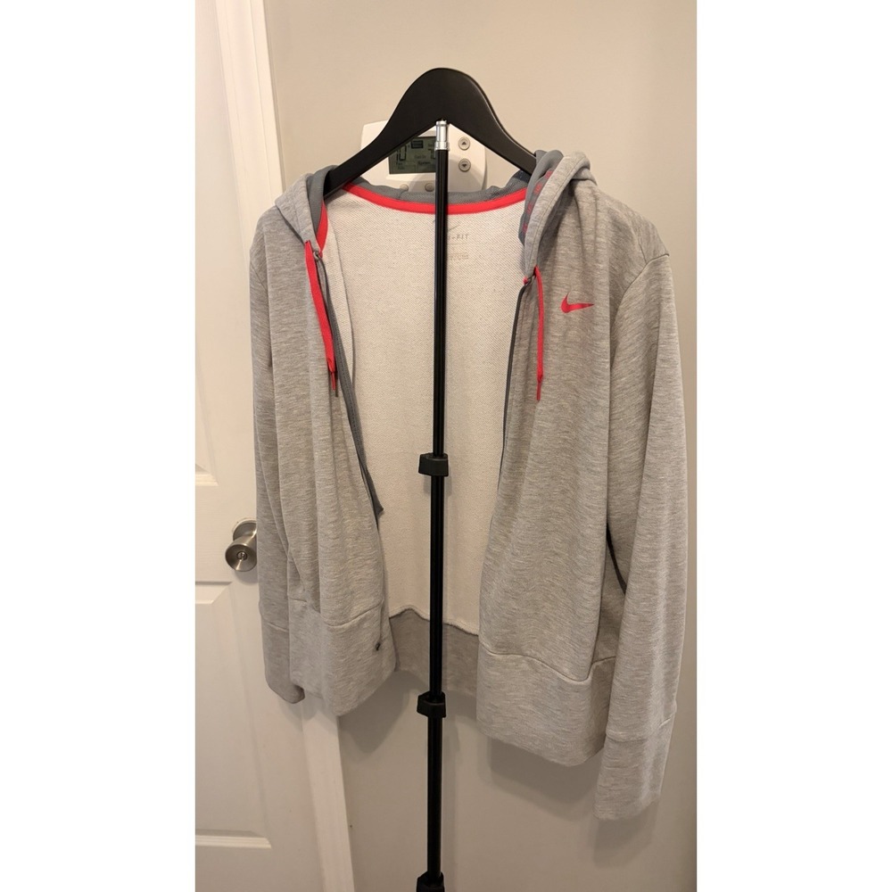 Nike Dri-FIT Full Zip Gray Hot Pink Accents L Athleisure Mesh Lined Hoodie EUC